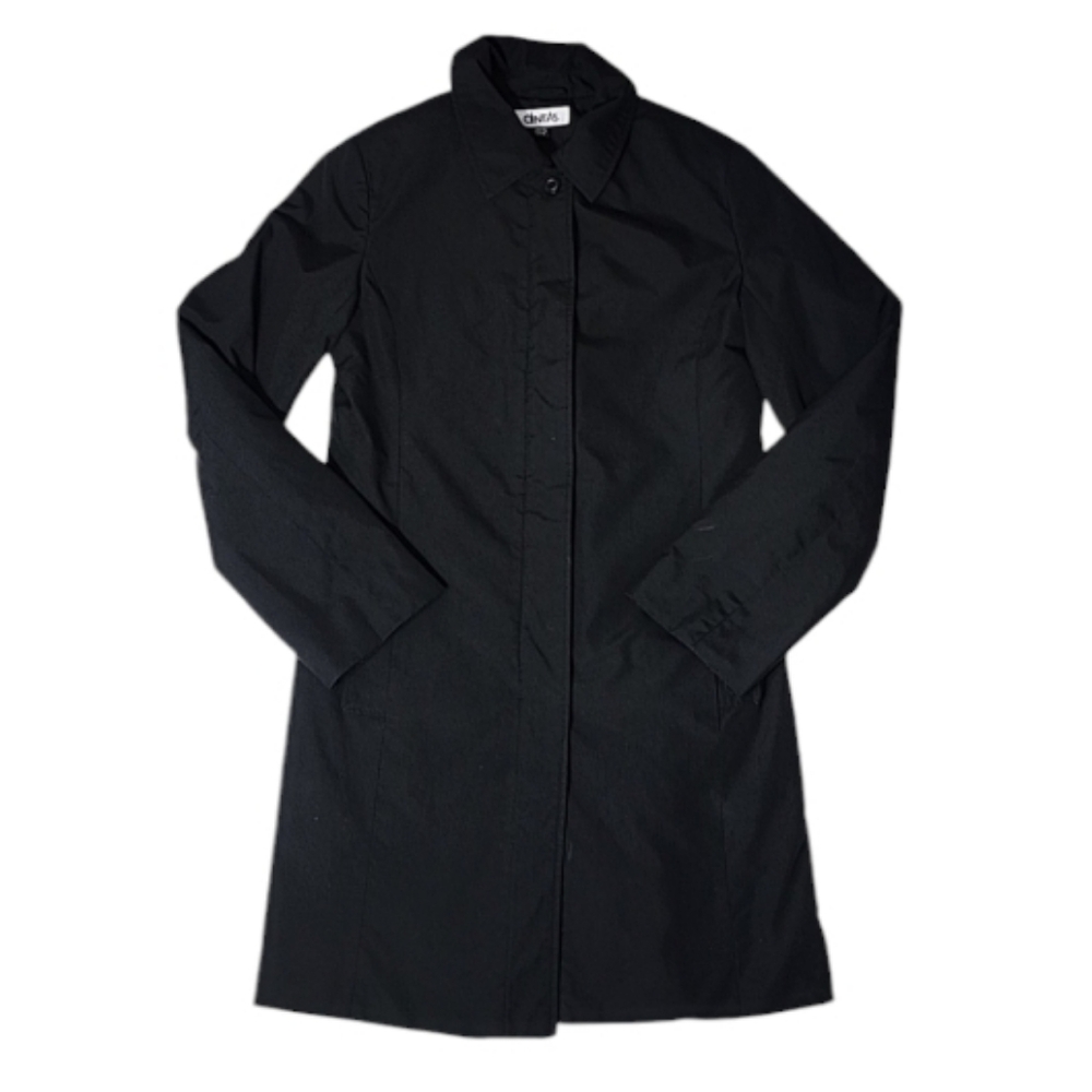 Cintas Vintage Insulated‎ Trench Coat Women Size 10TL Black Full Zip Button Down